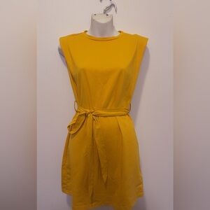 SHEIN Sleeveless Belted Midi Dress in Yellow